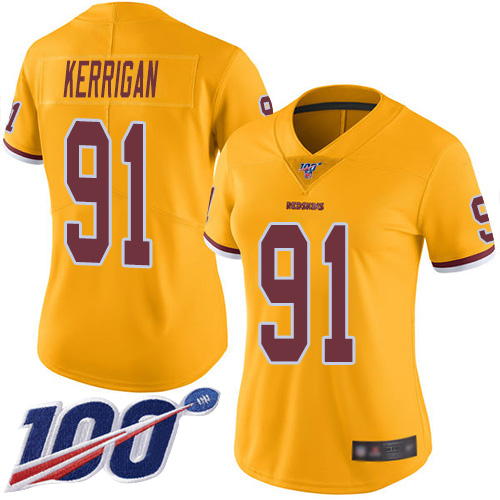 Washington Redskins Limited Gold Women Ryan Kerrigan Jersey NFL Football #91 100th Season Rush->women nfl jersey->Women Jersey